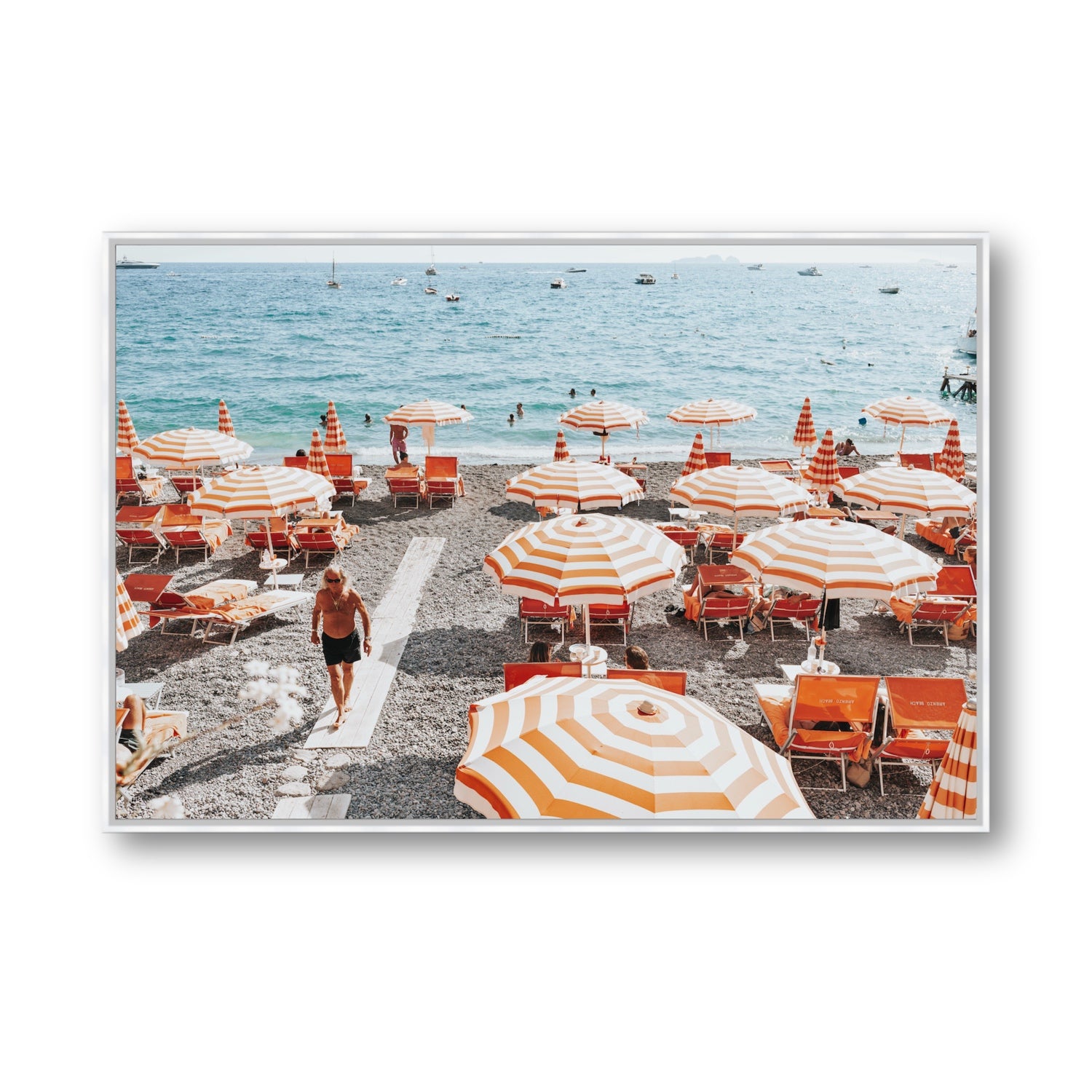 Shoreline Strut Positano wall art Statement fine art canvas in white float frame