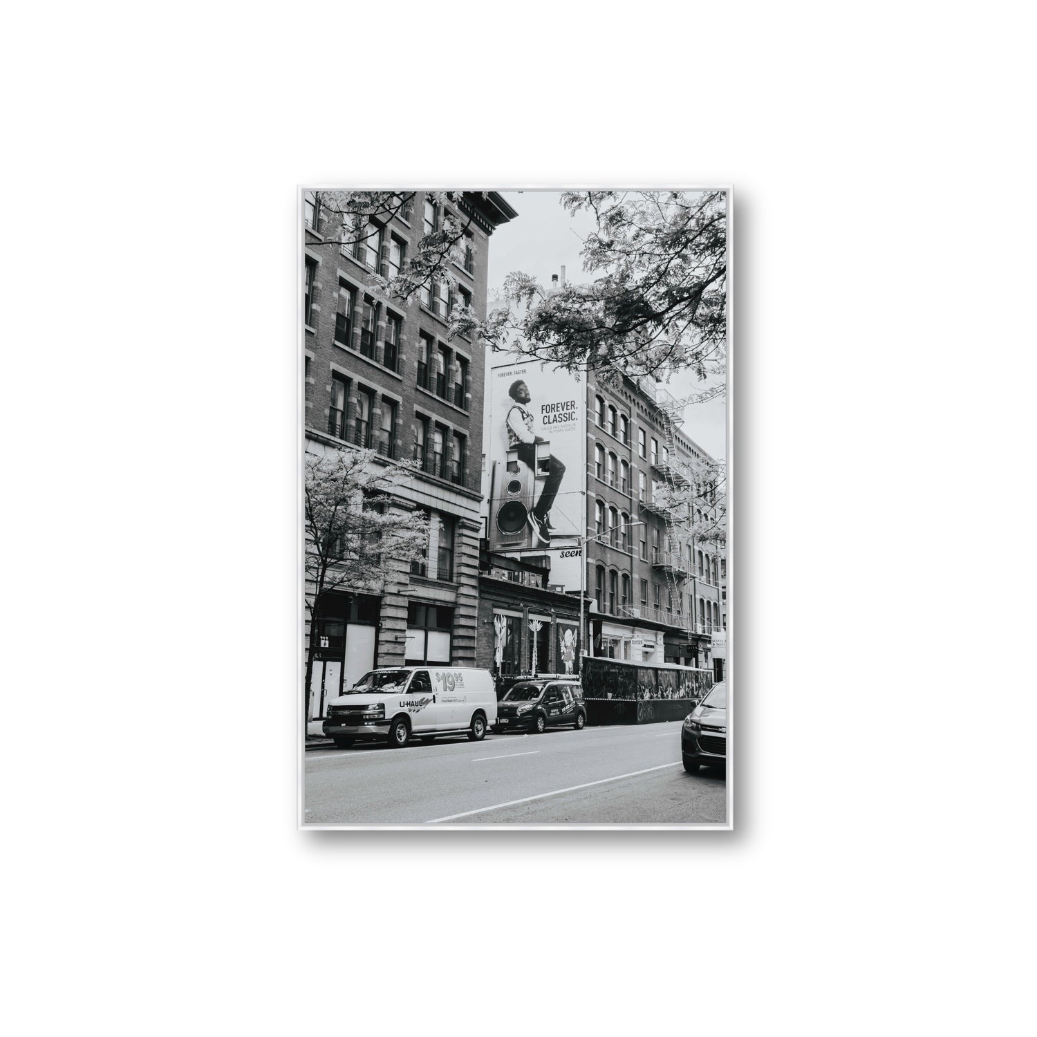 Forever Classic New York NYC Black & White wall art Extra Large fine art canvas in white float frame