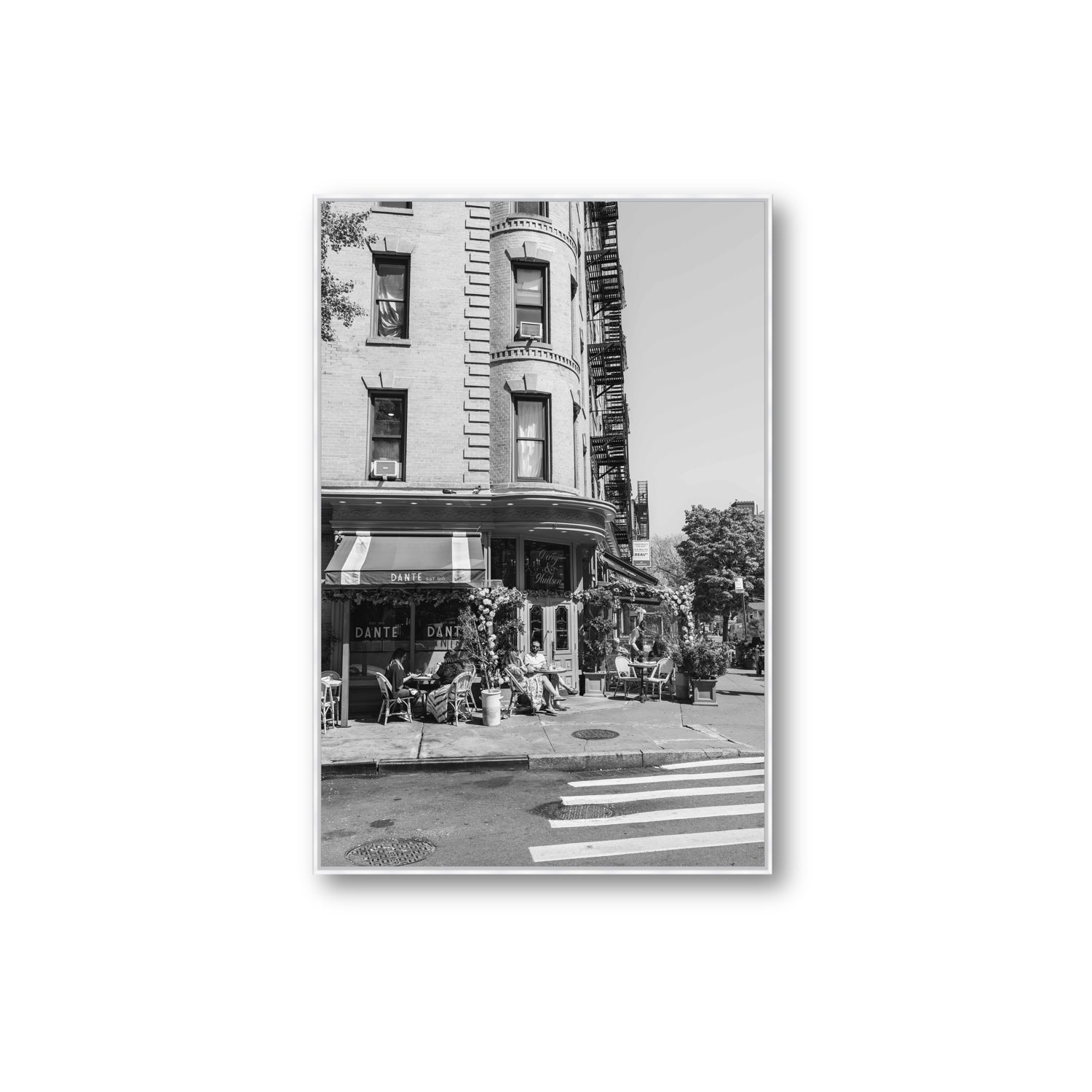 Sunny Soiree New York NYC Black & White wall art Extra Large fine art canvas in white float frame
