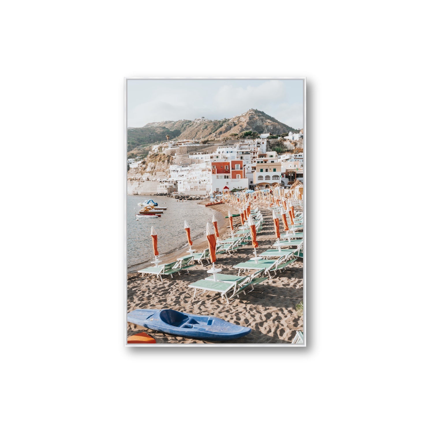 L'Isola del Paradiso Ischia Mediterranean wall art Extra Large fine art canvas in white float frame