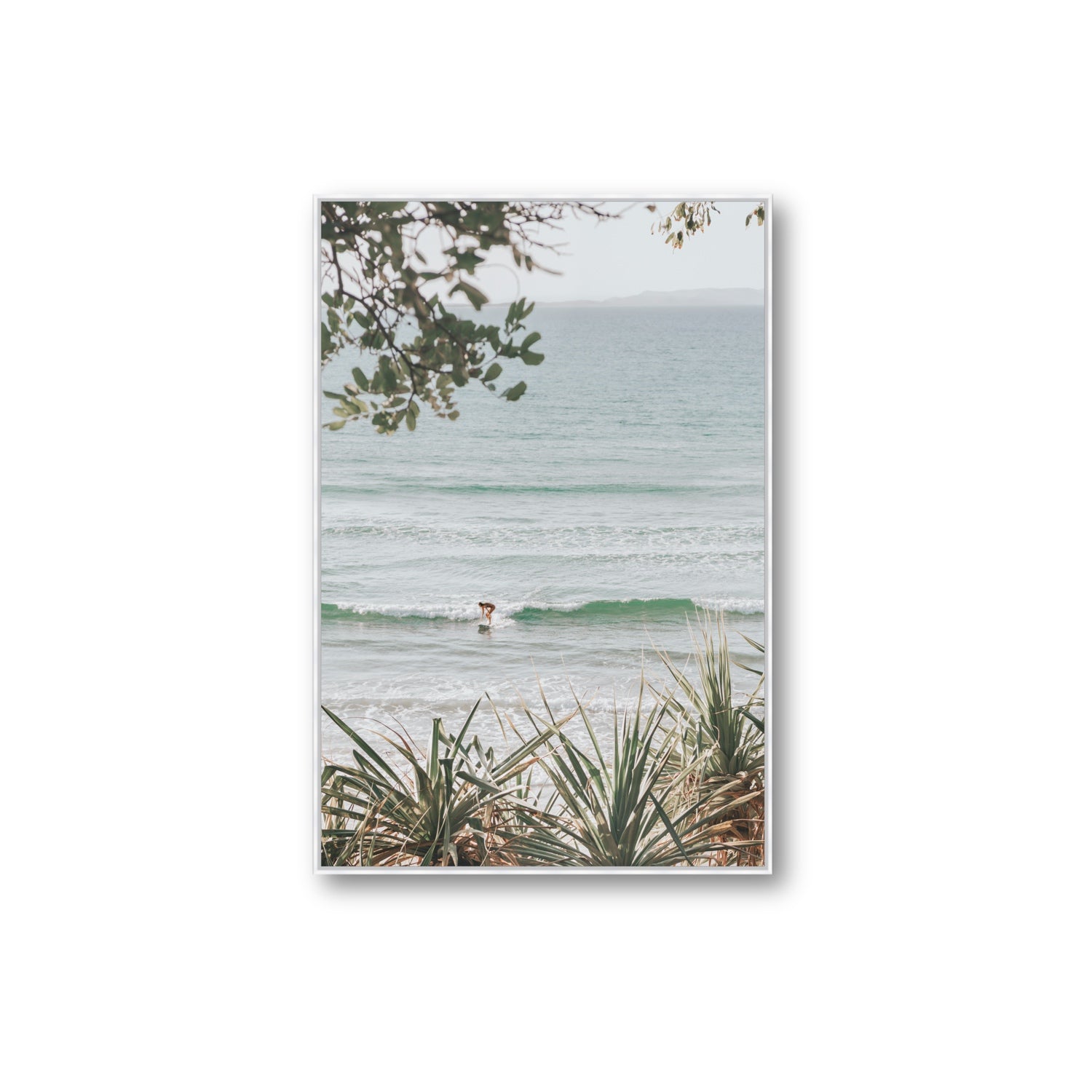 Dream Boat fine art print, Noosa, Australia, coastal scenes artwork, Extra Large, White Float Frame, Fine Art Canvas