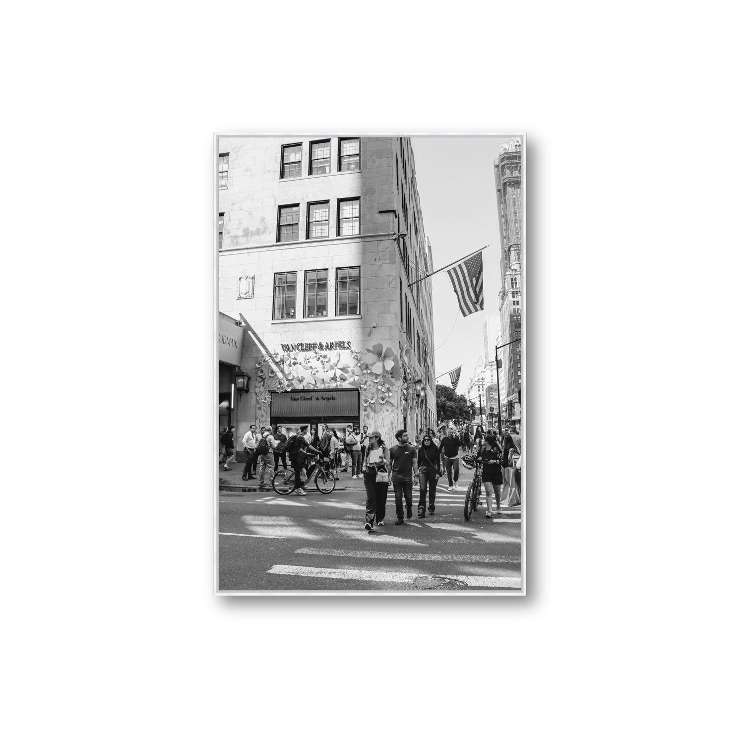 Sidewalk Shuffle New York NYC Black & White wall art Extra Large fine art canvas in white float frame