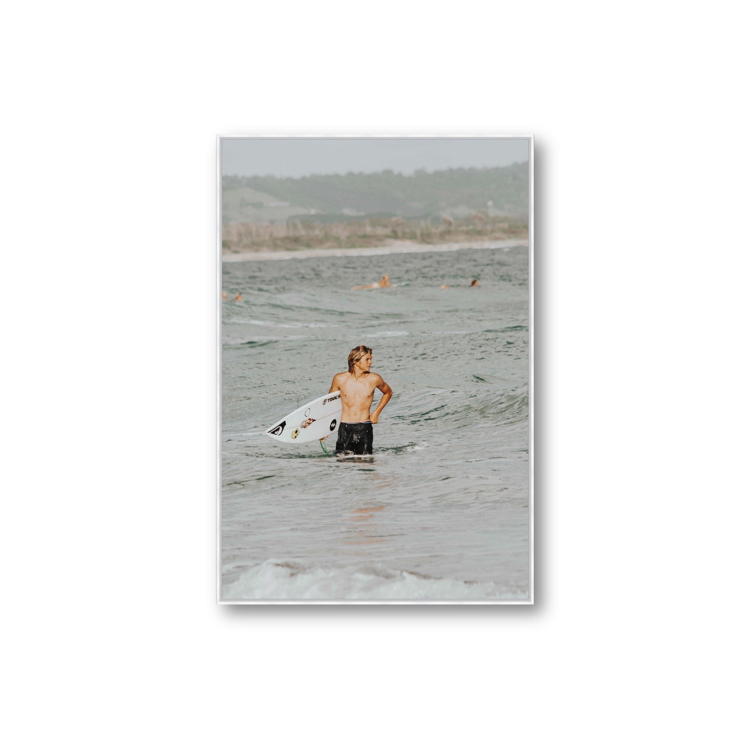 Chasing Mavericks Byron Bay Surf coastal wall art Extra Large fine art canvas in white float frame