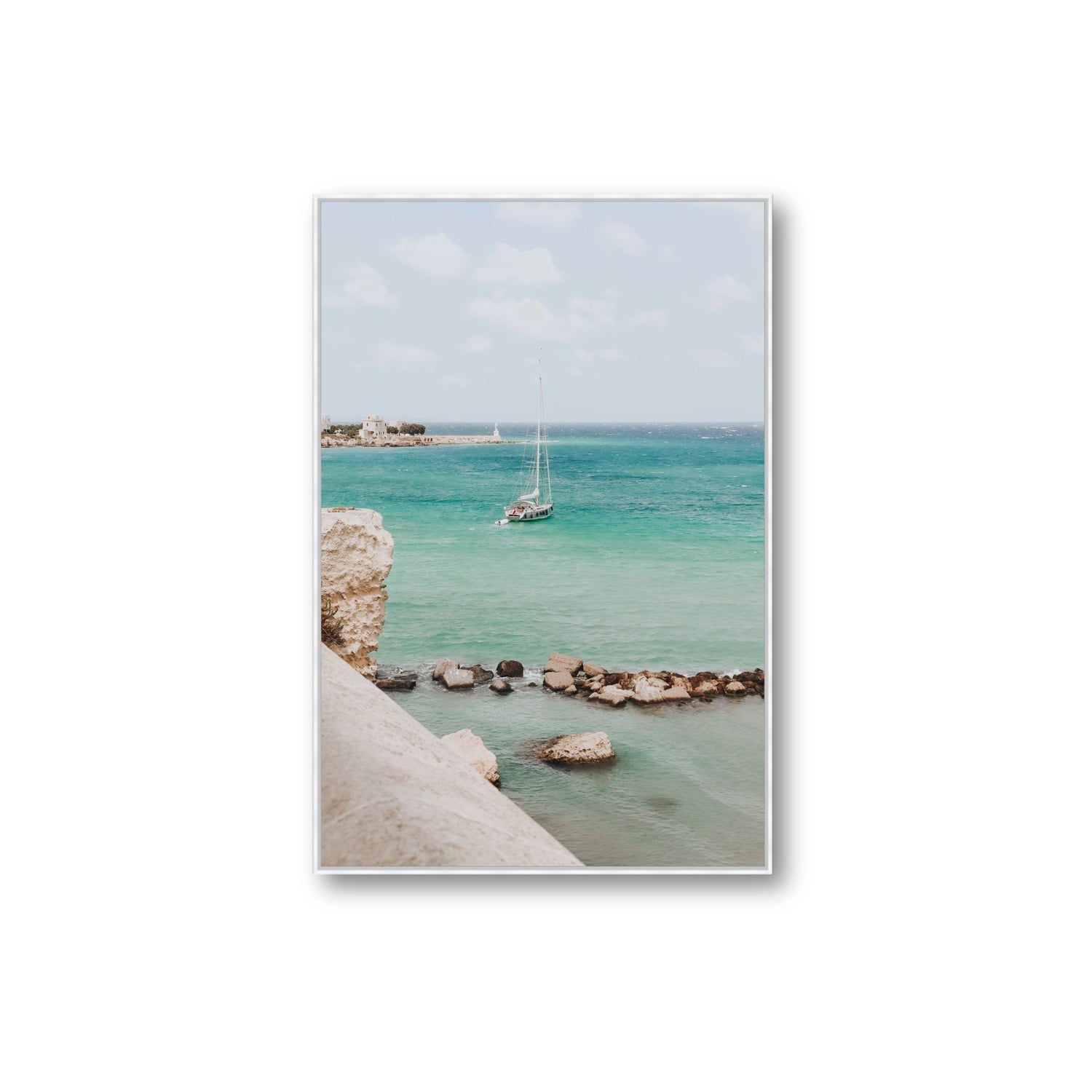 Seafarer's Dream Puglia Seafarer’s Dream coastal wall art Extra Large fine art canvas in white float frame
