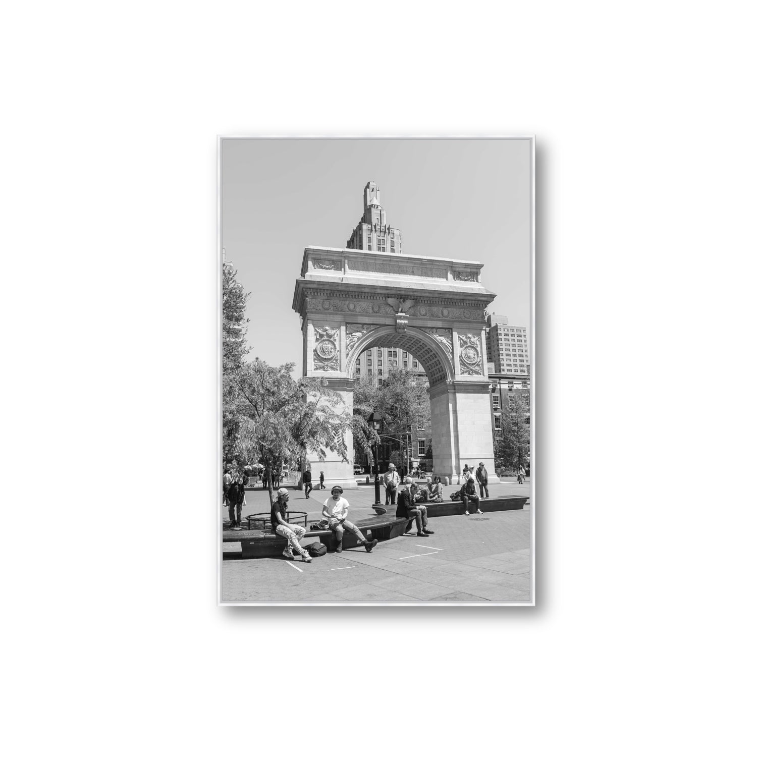 City Picnic New York NYC Black & White wall art Extra Large fine art canvas in white float frame