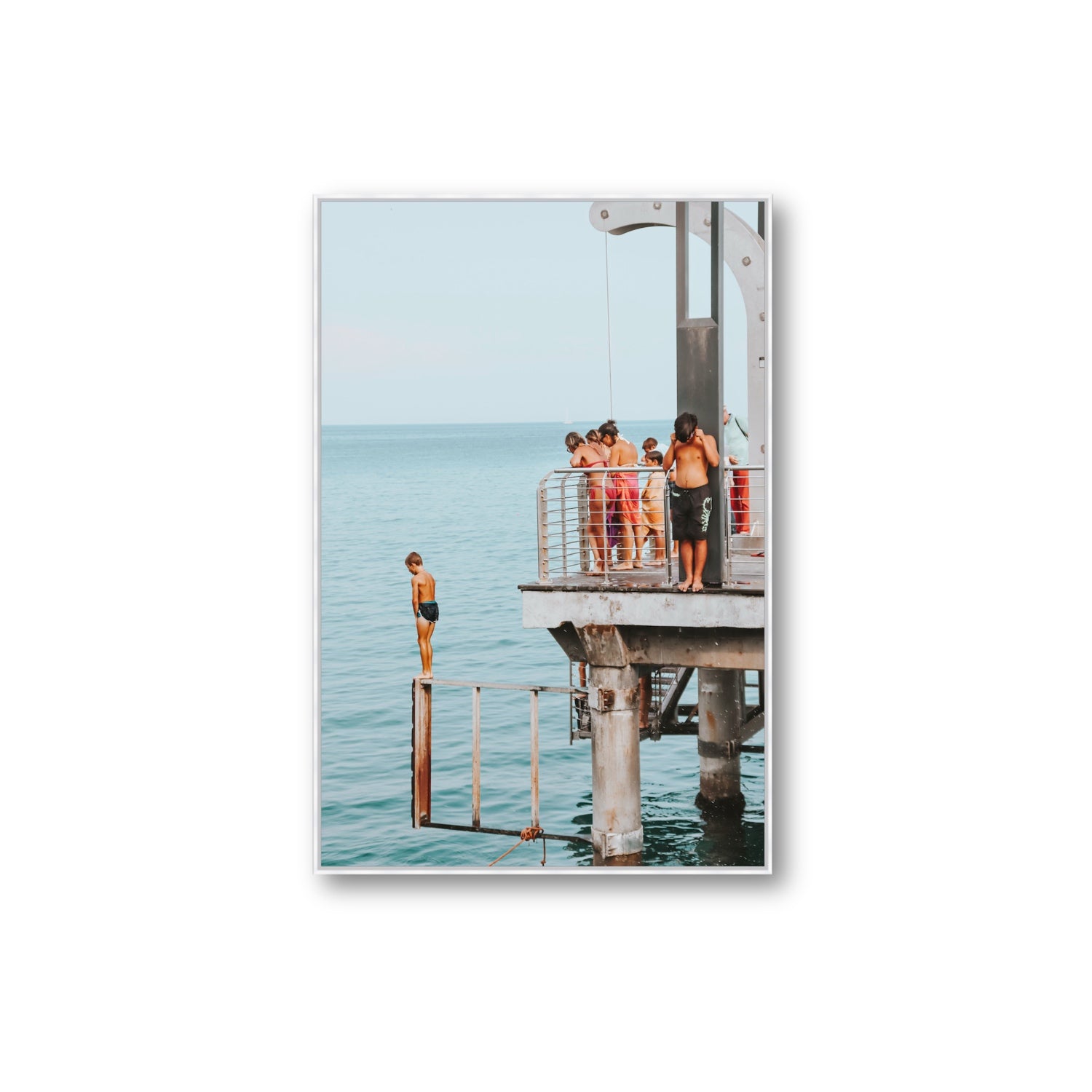 Golden Boy Alassio coastal decor wall art Extra Large fine art canvas in white float frame