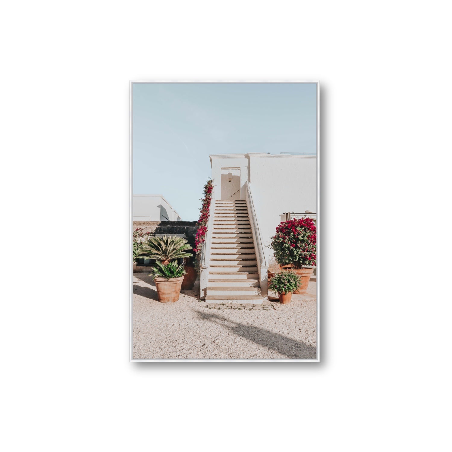 Tranquil Ascent Puglia Italian wall art Extra Large fine art canvas in white float frame