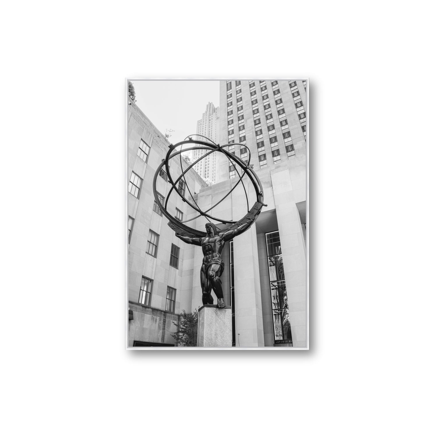 Atlas Ascends New York NYC Black & White wall art Extra Large fine art canvas in white float frame