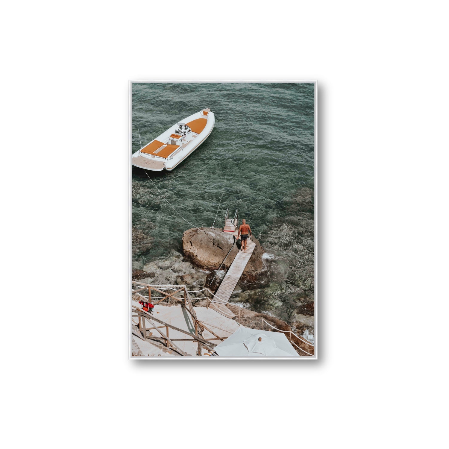Secret Cove Tuscany coastal Italian wall art Extra Large fine art canvas in white float frame