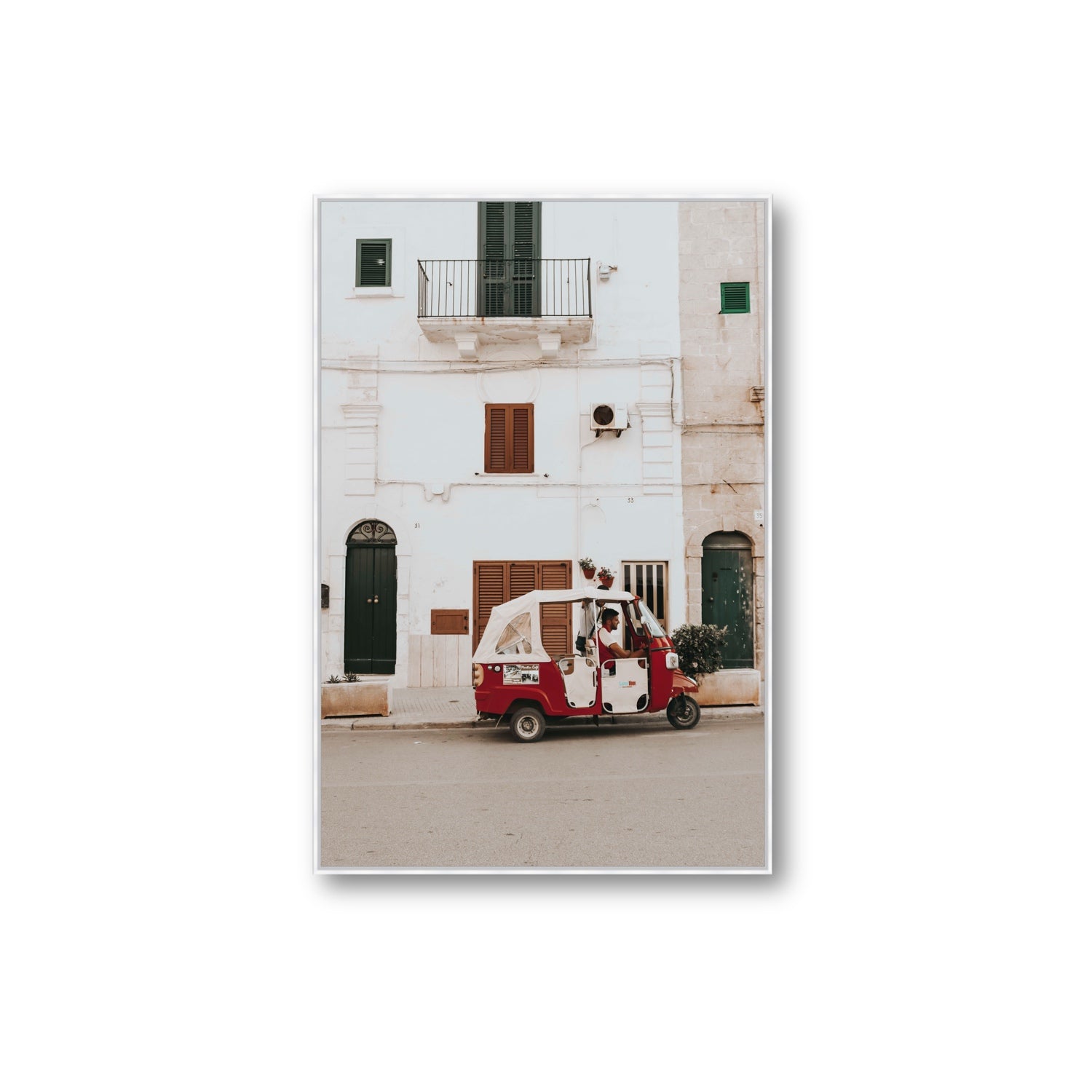 Groovy Piaggio Puglia Italian wall art Extra Large fine art canvas in white float frame
