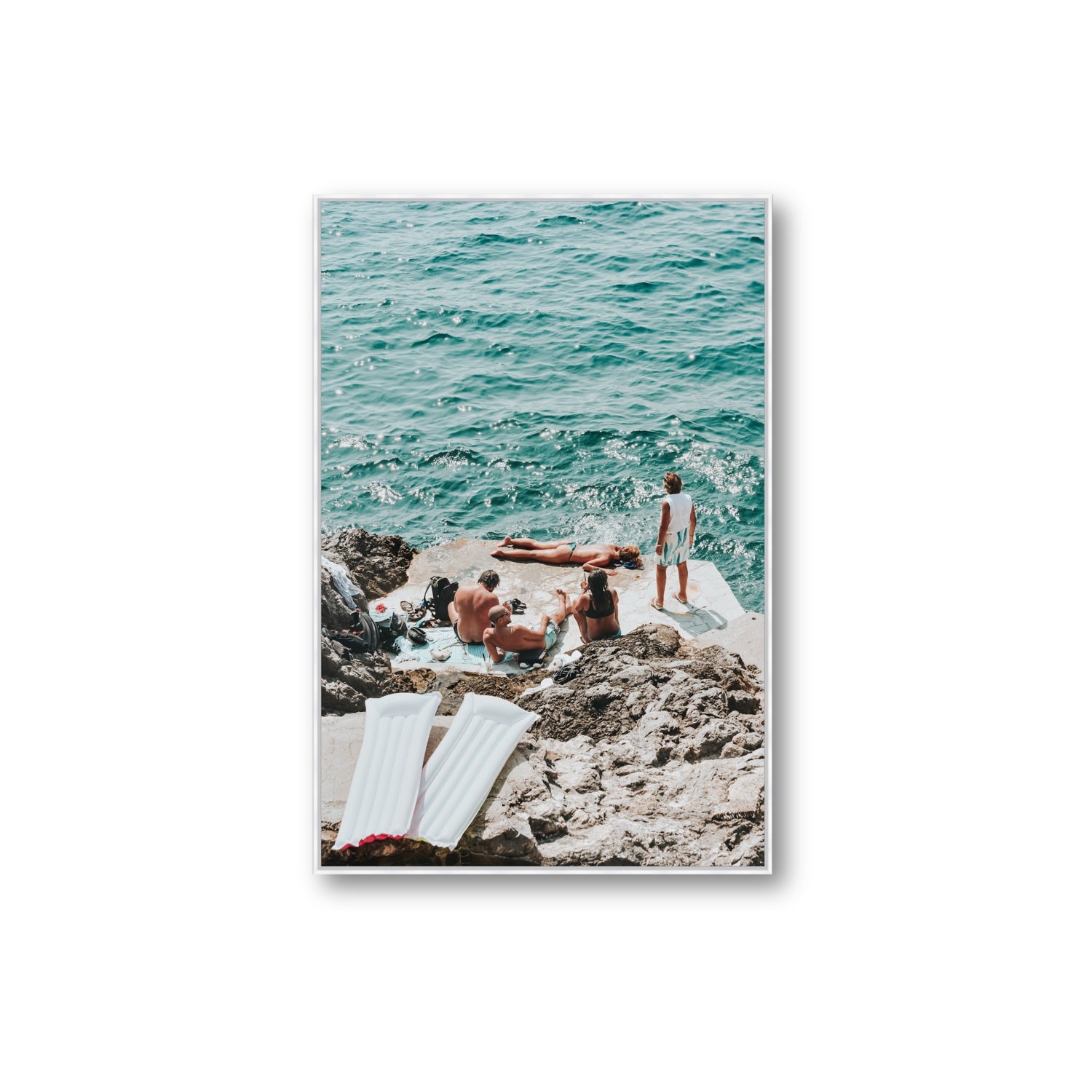 Gli Amici Praiano Amalfi Coast coastal wall art Extra Large fine art canvas in white float frame