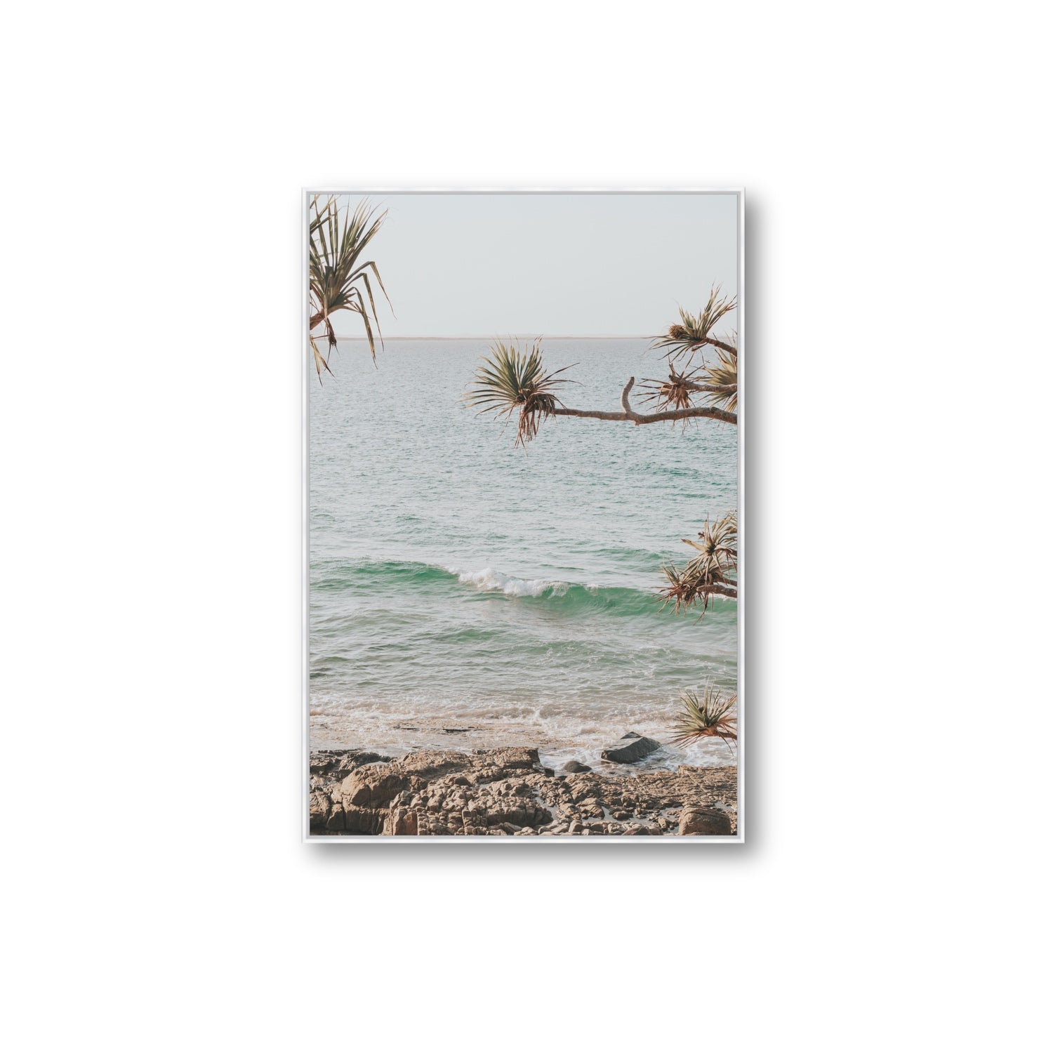 Good Vibrations fine art print, Noosa, Australia, coastal scenes artwork, Extra Large, White Float Frame, Fine Art Canvas
