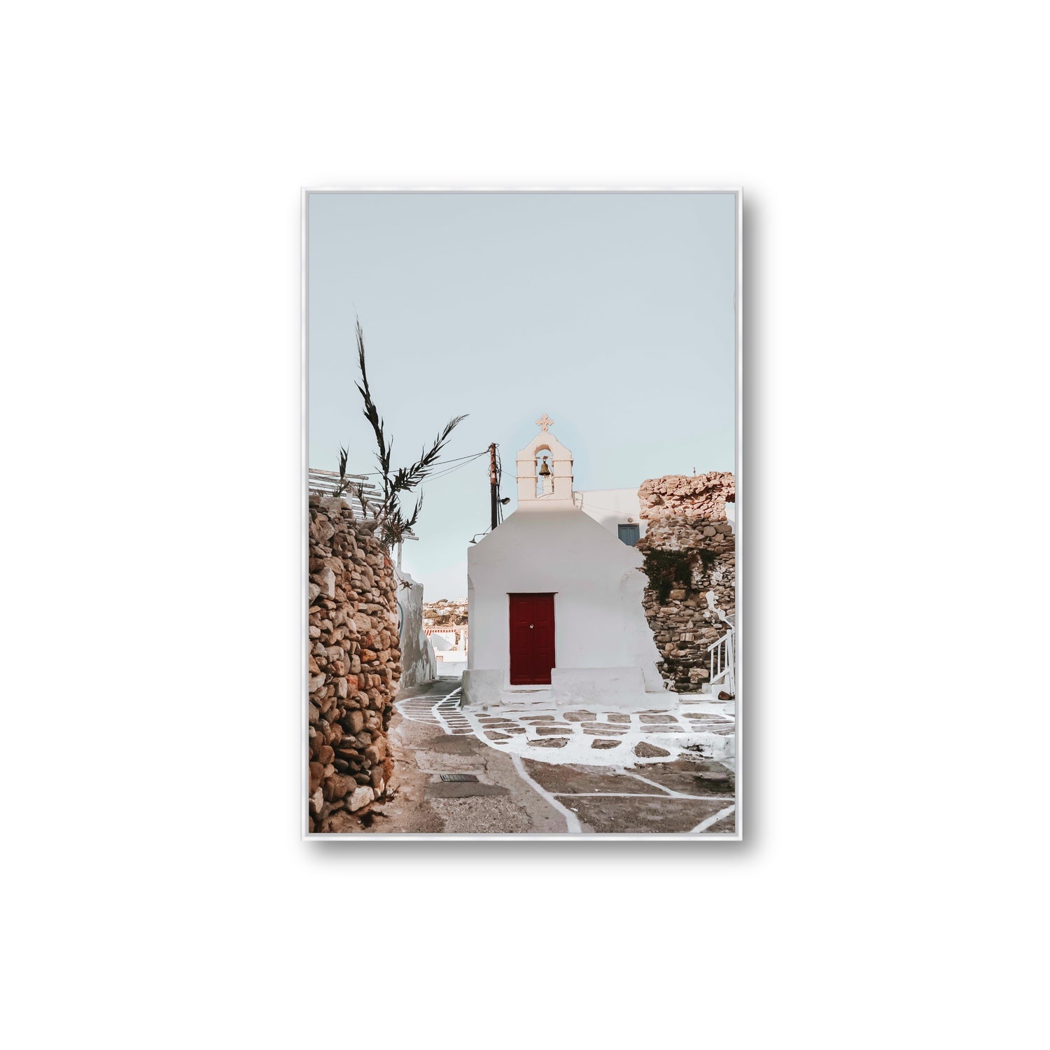 Little Chapel Mykonos Greek island wall art Extra Large fine art canvas in white float frame