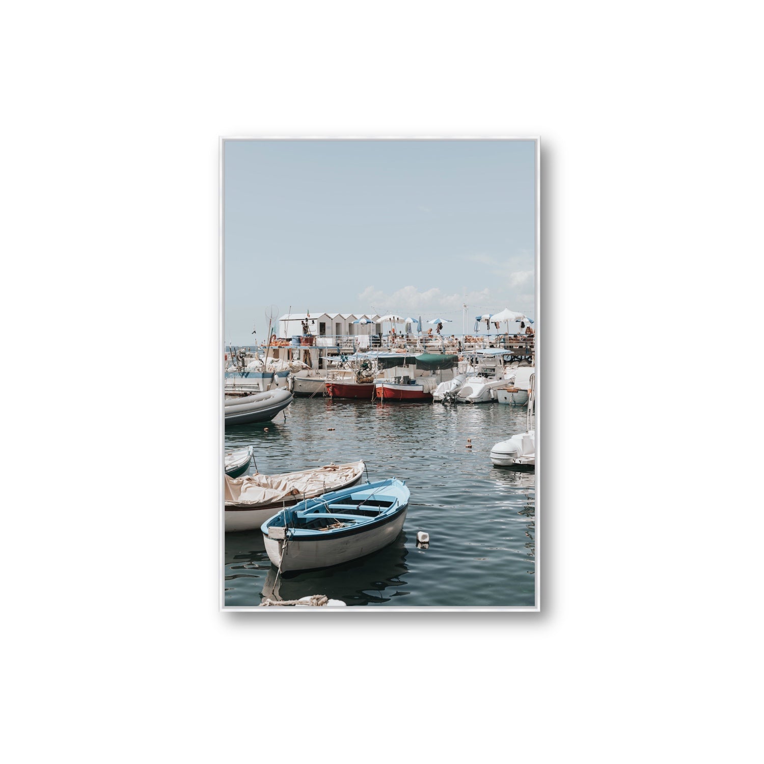 Harbour Hues Sorrento coastal Carousel wall art Extra Large fine art canvas in white float frame