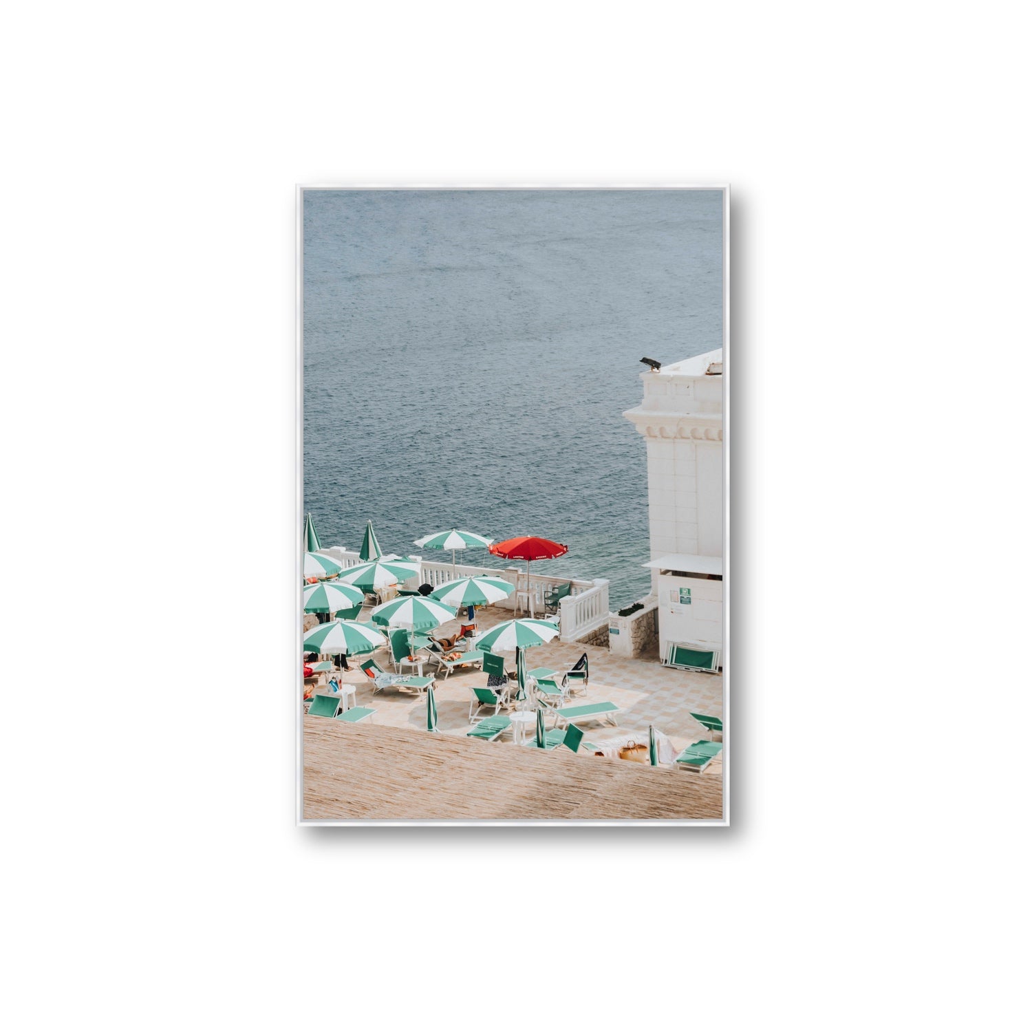 Lido Italiano Puglia beach Italian wall art Extra Large fine art canvas in white float frame