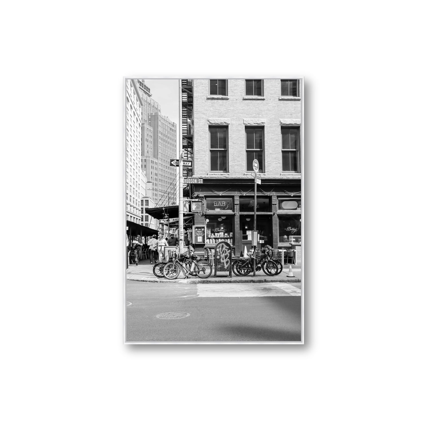 Bites Of The Big Apple New York NYC Black & White wall art Extra Large fine art canvas in white float frame