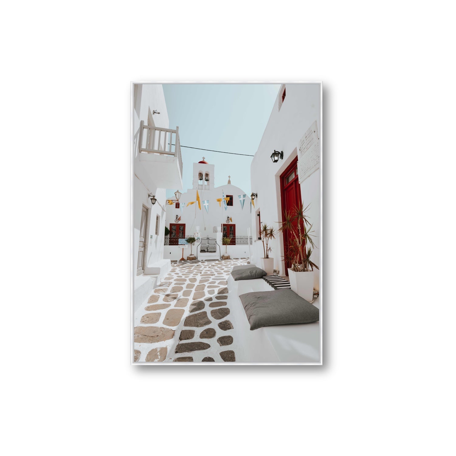 Cycladic Charm fine art print, Mykonos, Greece, Extra Large, White Float Frame, Fine Art Canvas