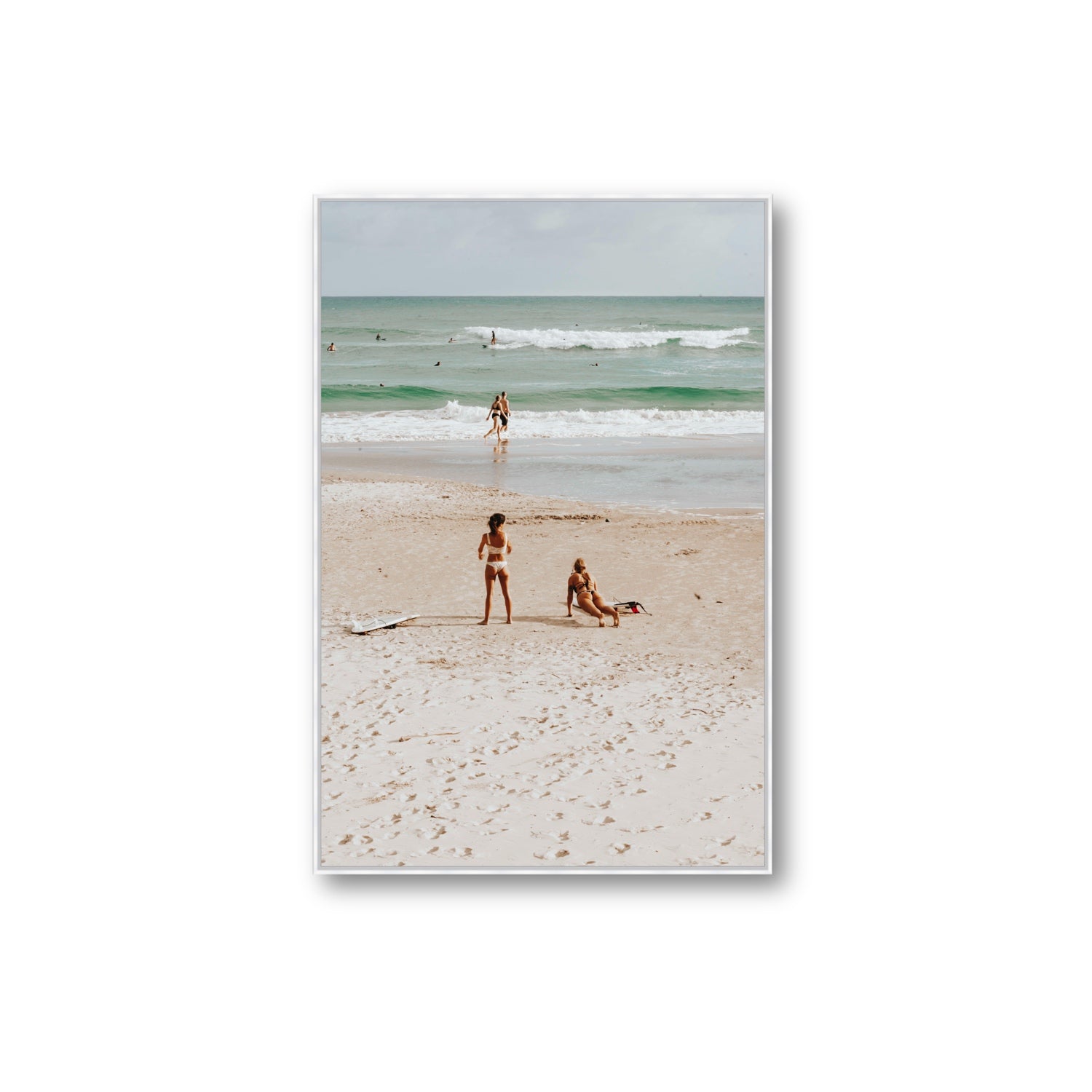 Gidget & Betty Byron Bay beach coastal wall art Extra Large fine art canvas in white float frame