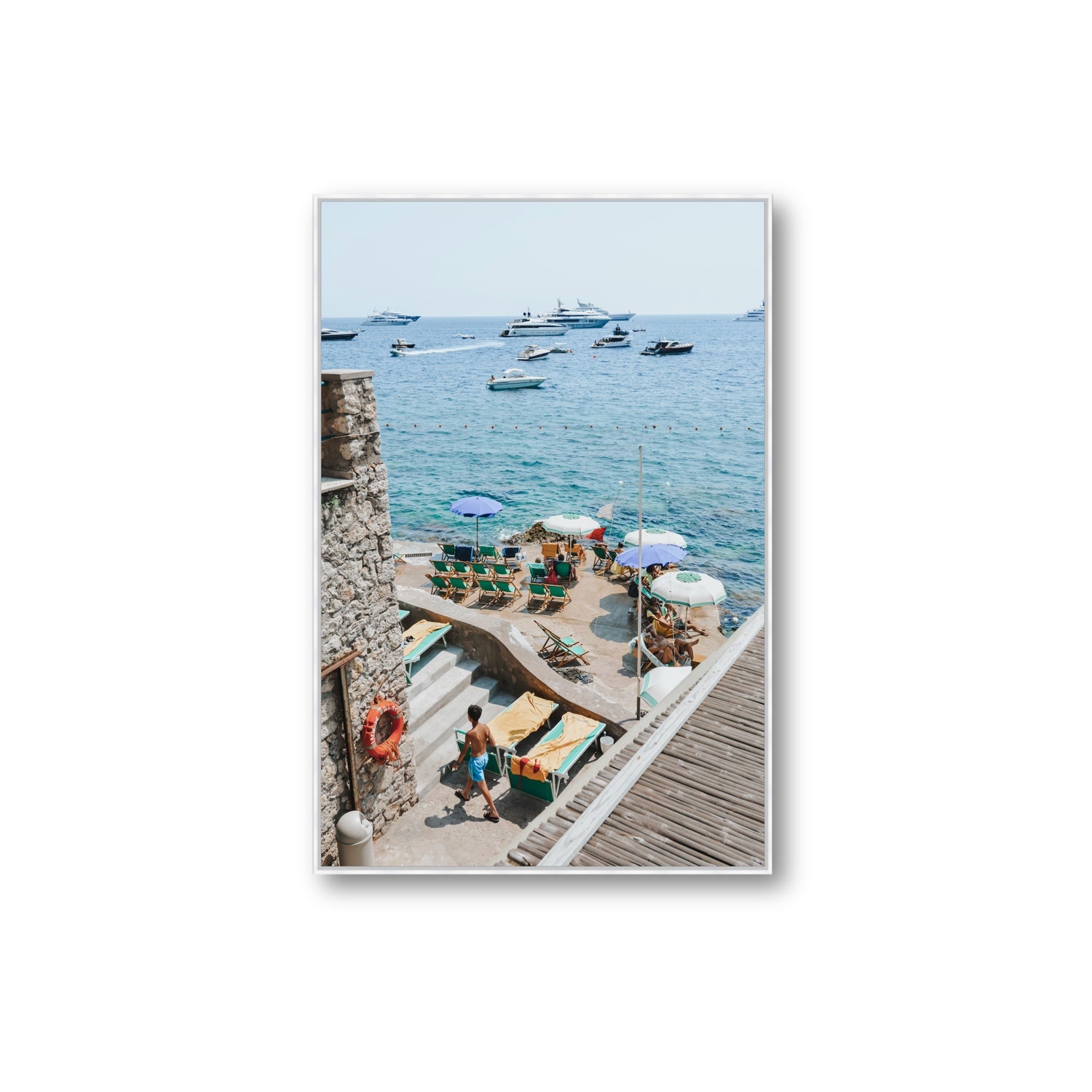 Canzone di Capri Capri Italian beach wall art Extra Large fine art canvas in white float frame