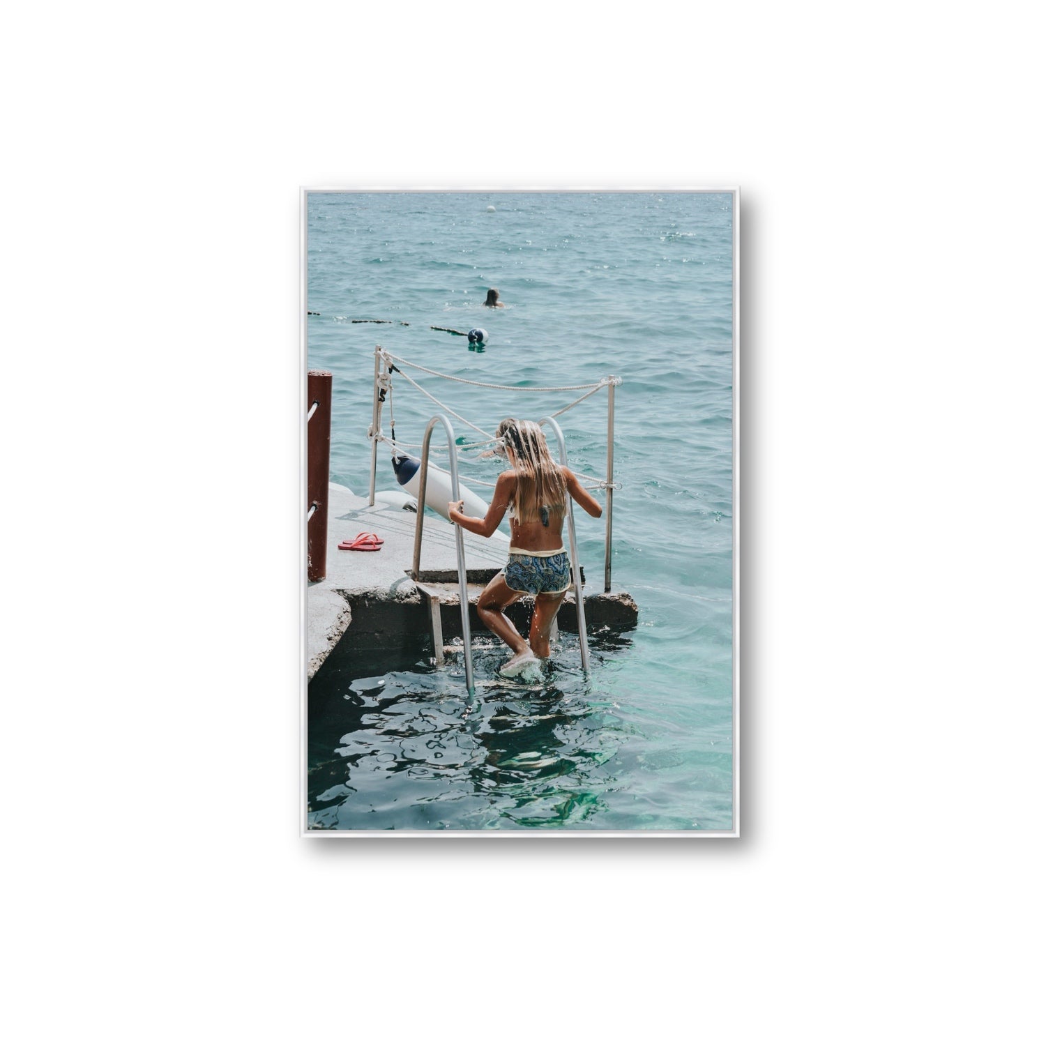 Little Mermaid Capri Mediterranean wall art Extra Large fine art canvas in white float frame