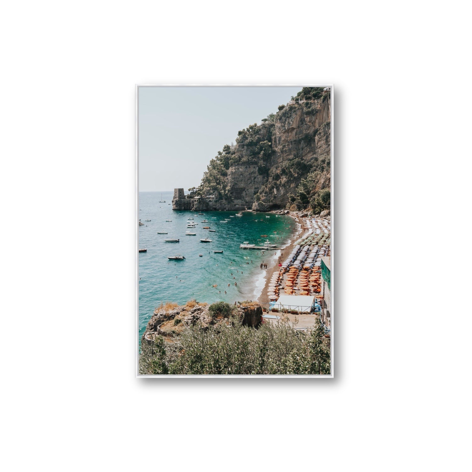 Baia dei Sogni fine art print, Positano, Italy, Extra Large, White Float Frame, Fine Art Canvas