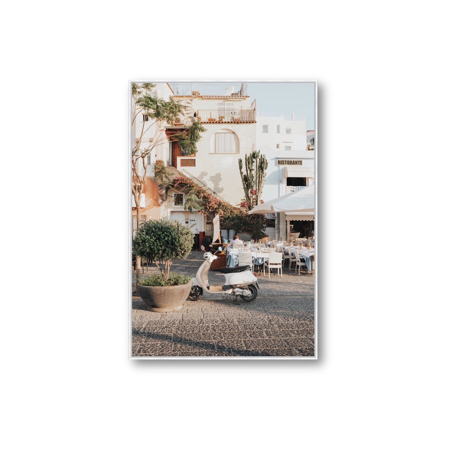 Ristorante Ischia Italian Mediterranean decor wall art Extra Large fine art canvas in white float frame