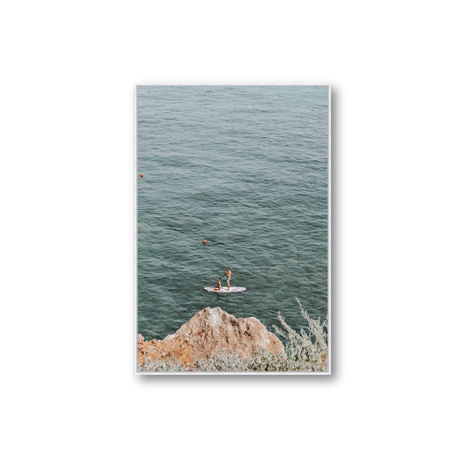 Into The Vibe Without Getting Wet Tuscany coastal wall art Extra Large fine art canvas in white float frame