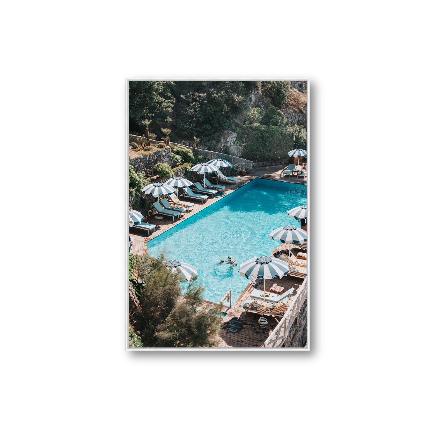 Poolside Paradise fine art print, Ischia, Italy, Extra Large, White Float Frame, Fine Art Canvas