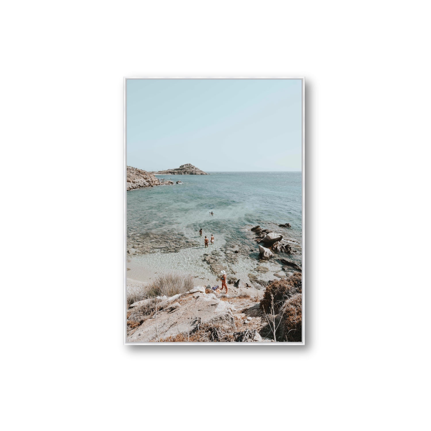 Explorers Mykonos Greek island wall art Extra Large fine art canvas in white float frame