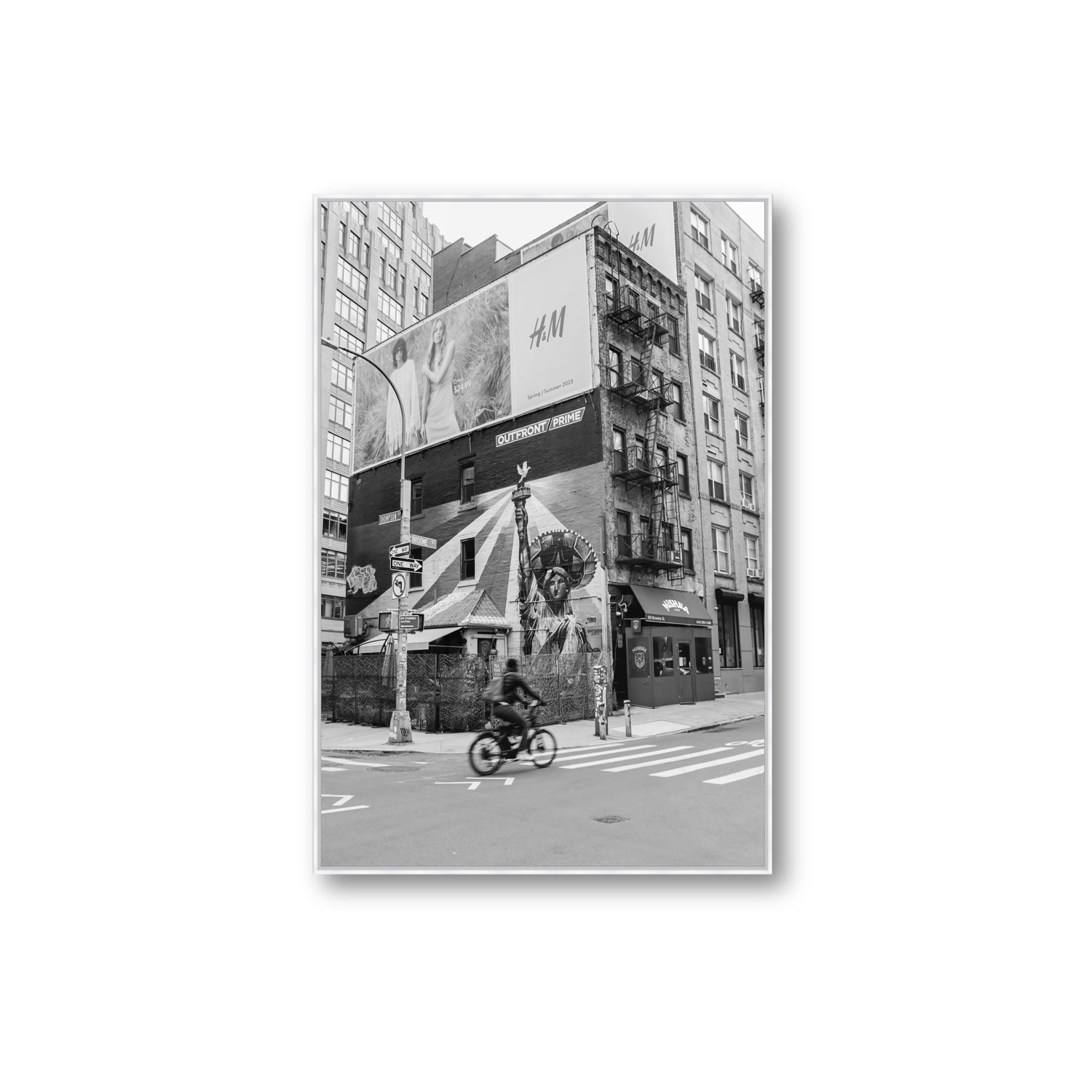 Shadows Of Liberty New York NYC Black & White wall art Extra Large fine art canvas in white float frame