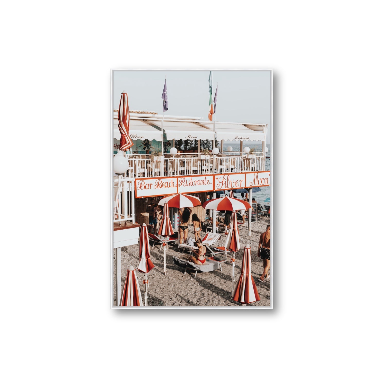 Vintage Amalfi Amalfi Mediterranean wall art Extra Large fine art canvas in white float frame
