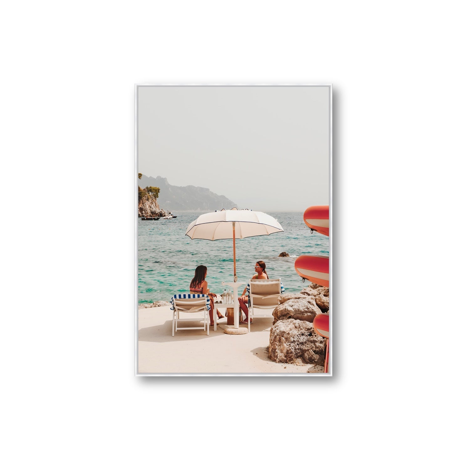 Salty Banter Amalfi Mediterranean wall art Extra Large fine art canvas in white float frame
