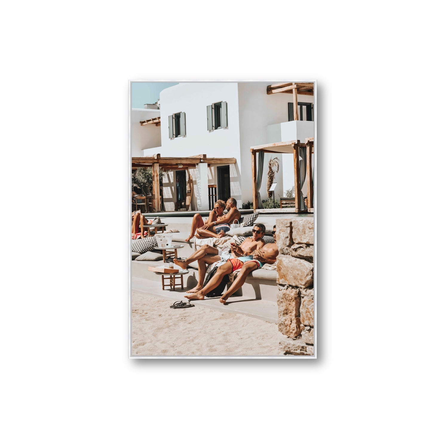 Style That Sizzles Mykonos Greek island wall art Extra Large fine art canvas in white float frame
