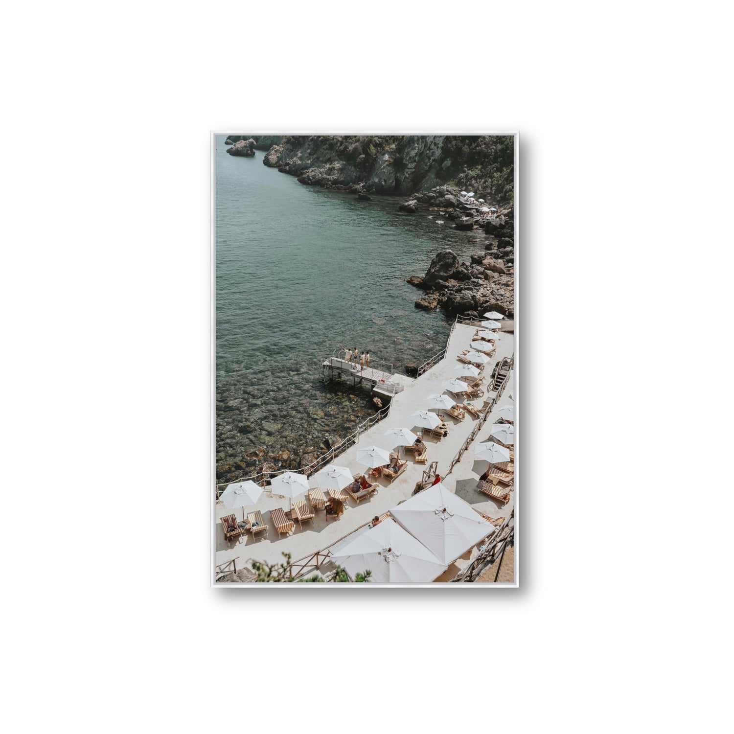 Pier Perspectives Tuscany coastal Italian wall art Extra Large fine art canvas in white float frame