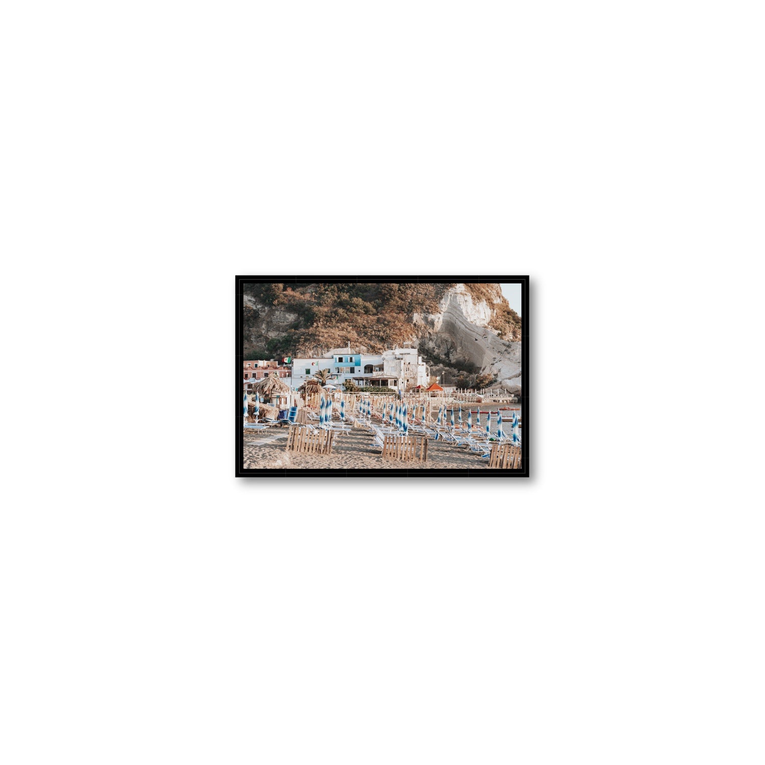 Sant' Angelo Ischia Italian coastal wall art Small fine art canvas in black float frame