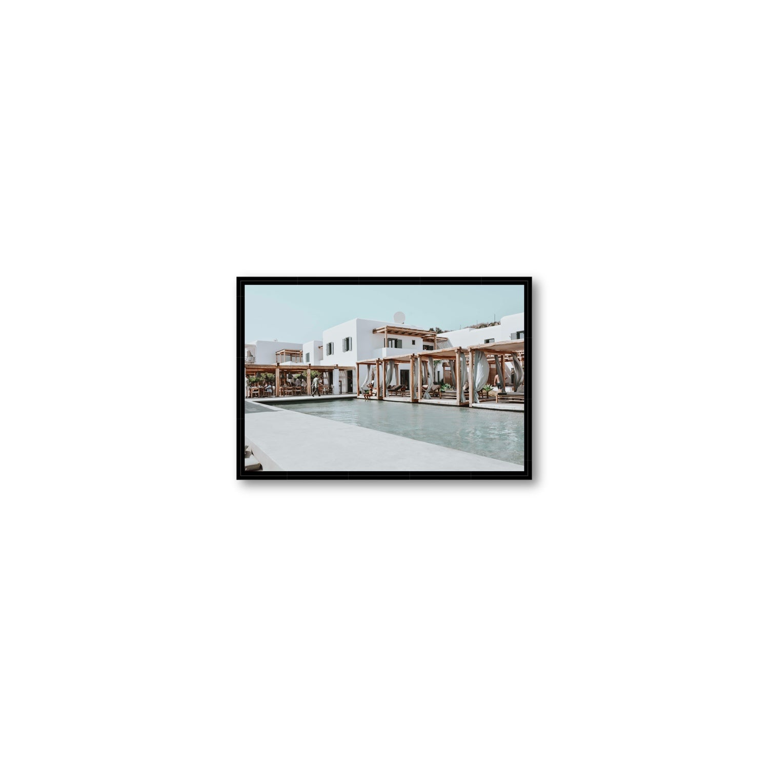 Polytelís Mykonos Greek island wall art Small fine art canvas in black float frame