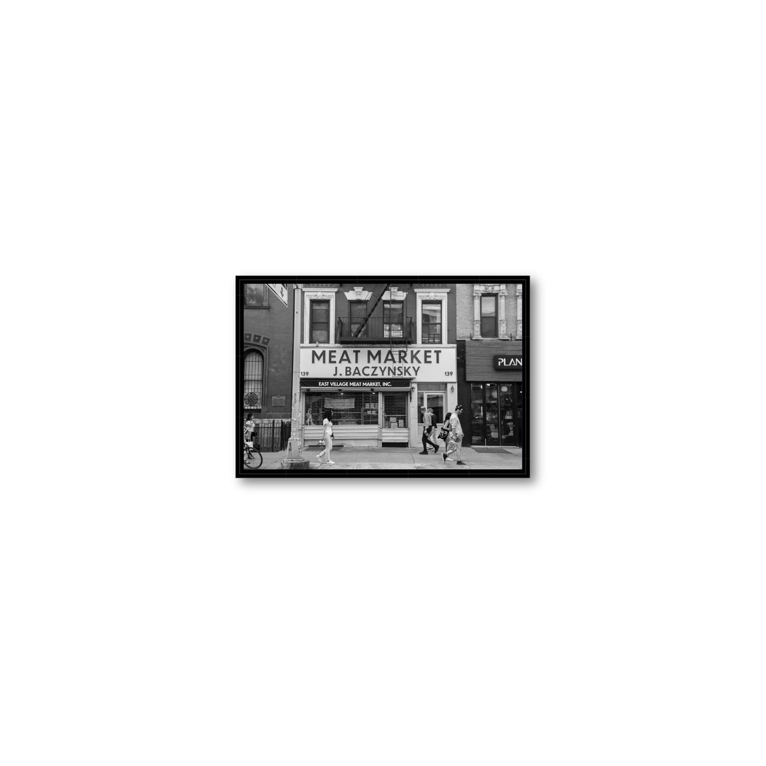 Meat District New York NYC Black & White wall art Small fine art canvas in black float frame