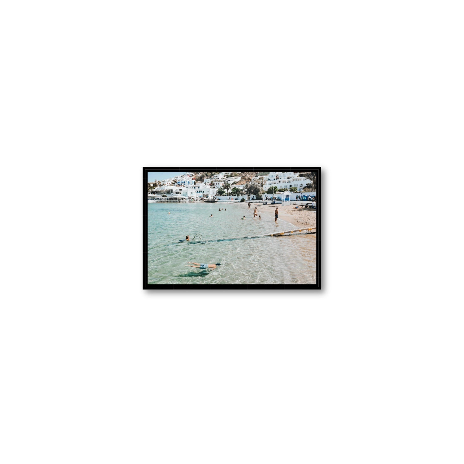 Bathe Yourself In Beauty Mykonos Greek island wall art Small fine art canvas in black float frame