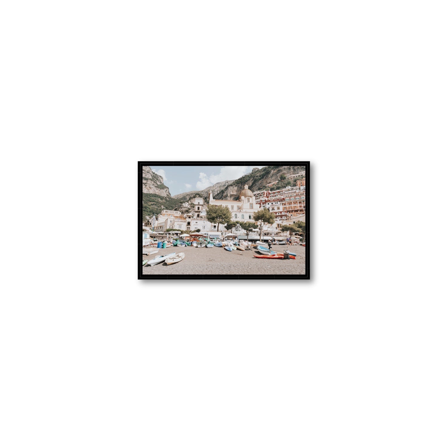 Pastel Paradise fine art print, Positano, Italy, Small, Black Float Frame, Fine Art Canvas