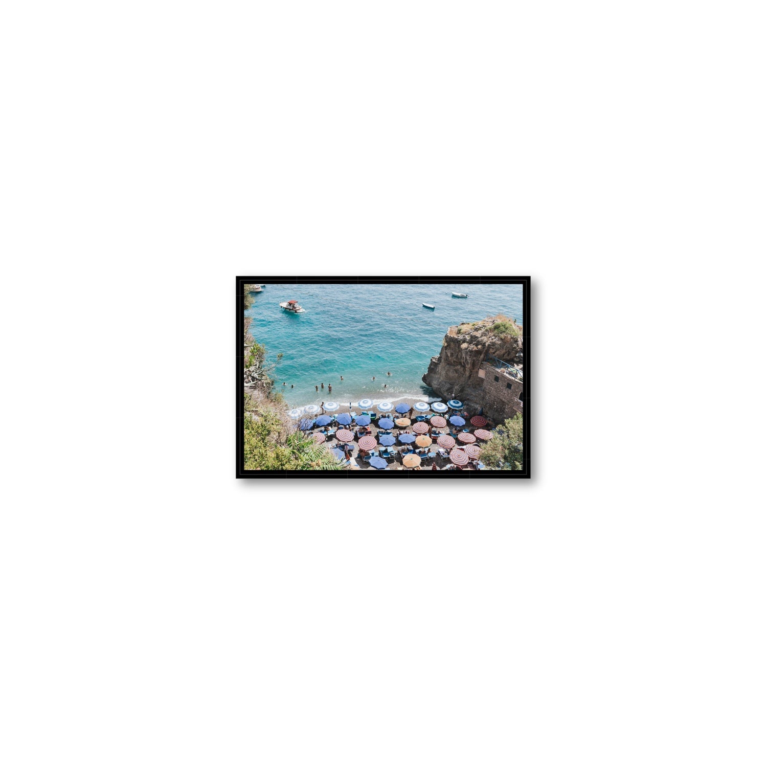 The Cove fine art print, Positano, Italy, Small, Black Float Frame, Fine Art Canvas