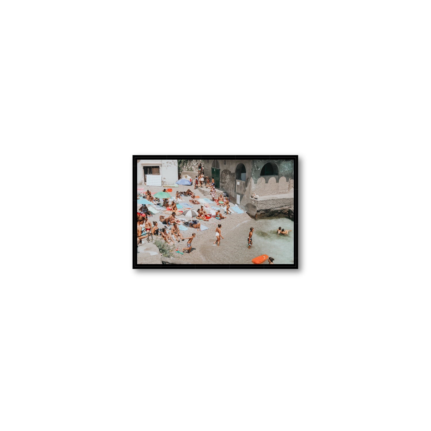 Heatwave Capri beach coastal wall art Small fine art canvas in black float frame