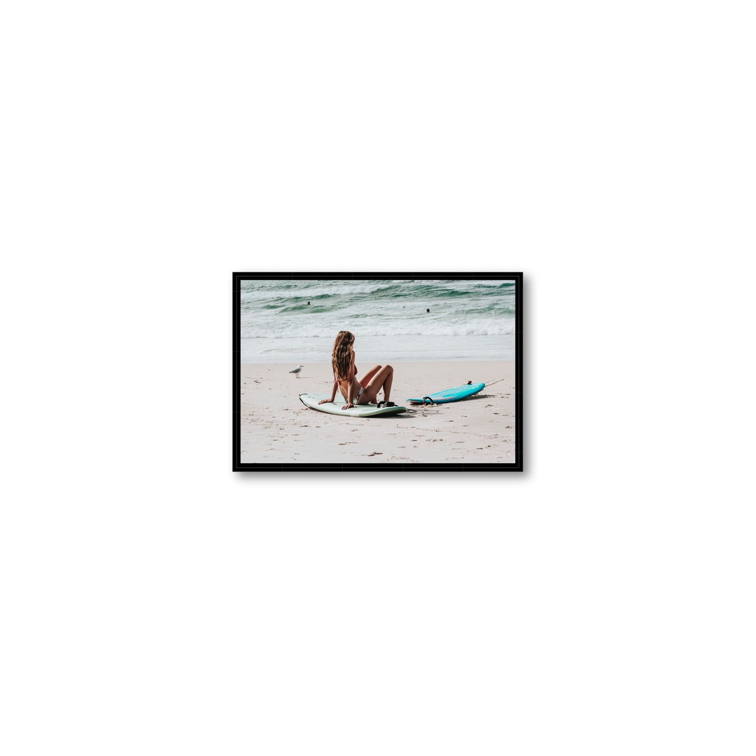 Ciao Bella Byron Bay Surf coastal wall art Small fine art canvas in black float frame