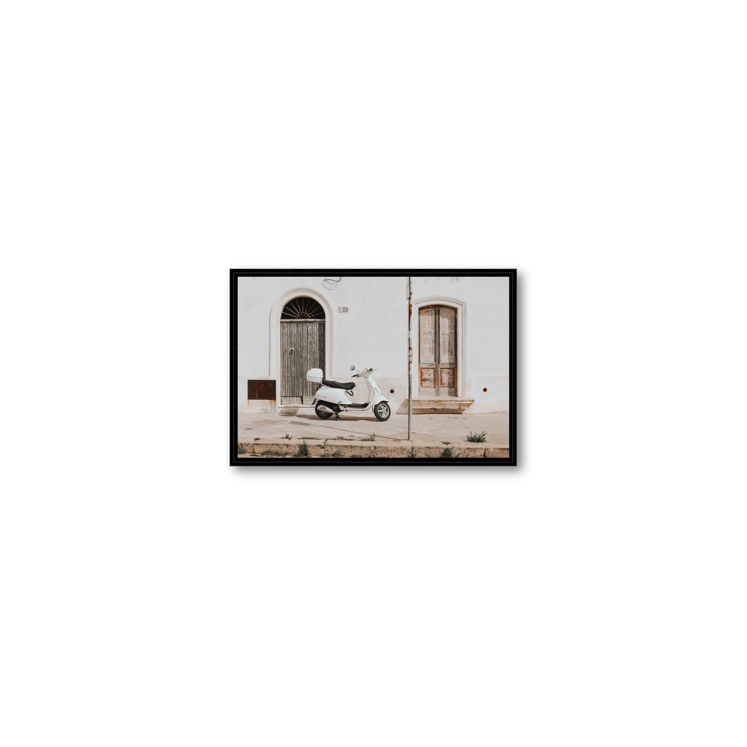 Vespa Nostalgia Puglia Italian wall art Small fine art canvas in black float frame