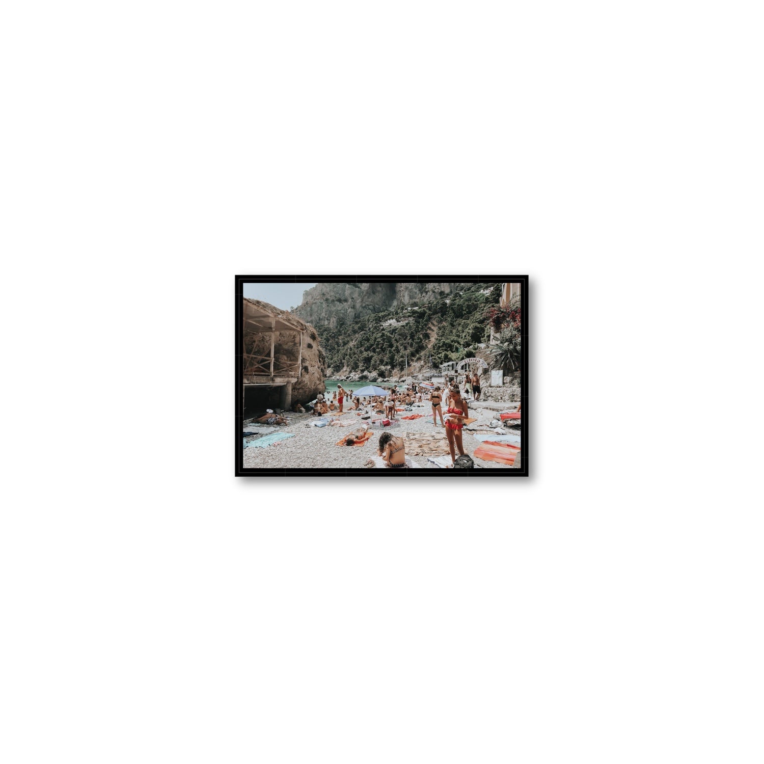 Spiaggia Da Gioia Capri beach coastal wall art Small fine art canvas in black float frame