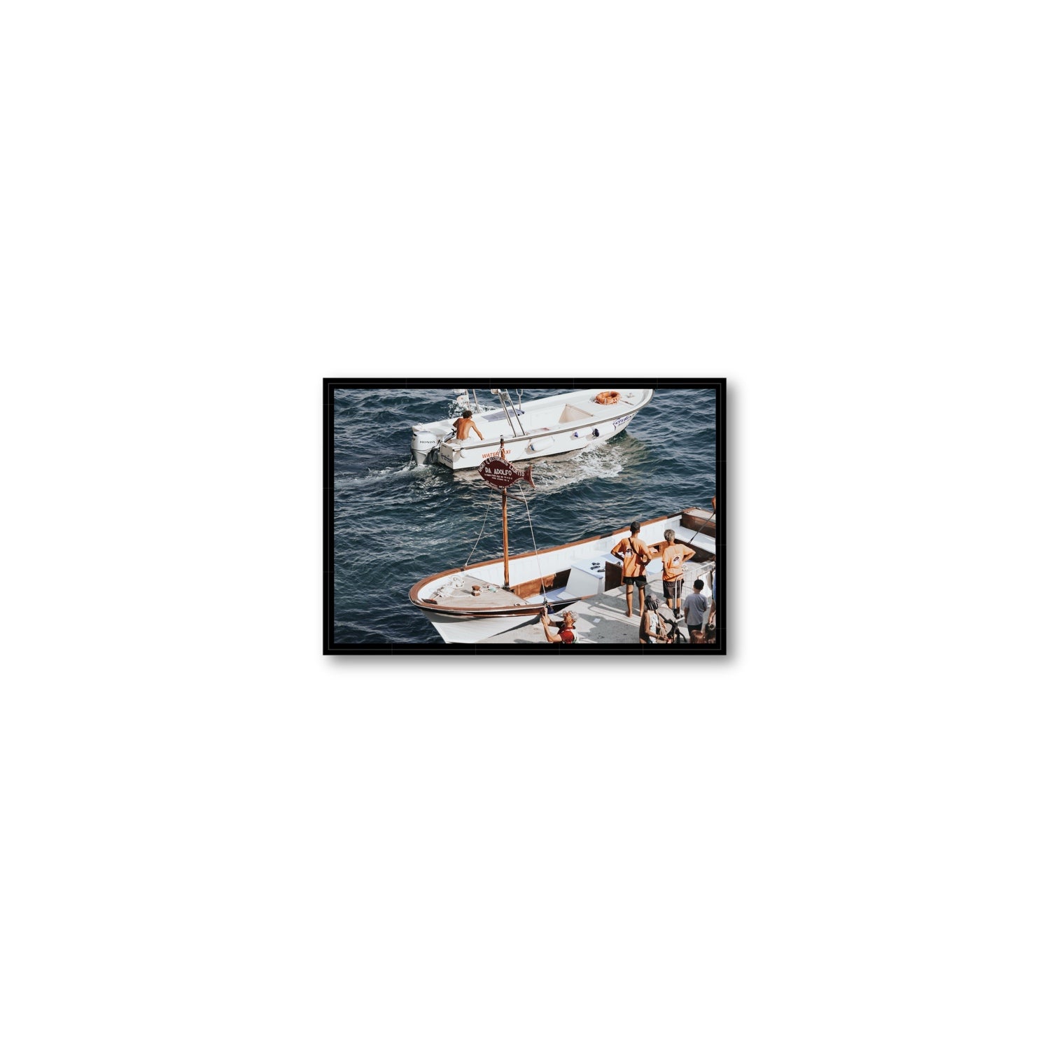 Water Taxi Positano wall art Small fine art canvas in black float frame