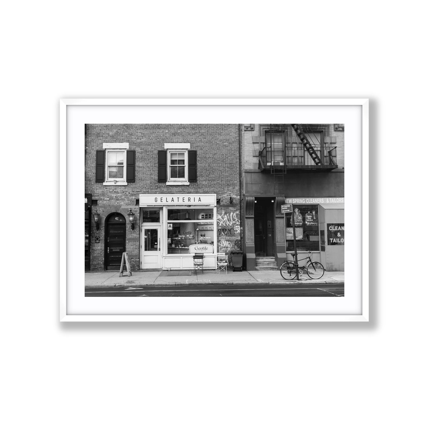West Village Dolcezza New York NYC Black & White wall art Extra Large fine art print in white frame with matboard