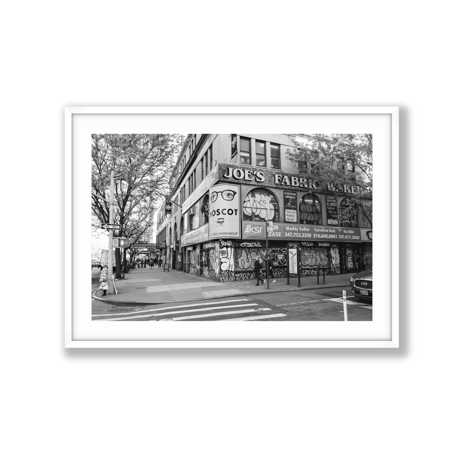 Wall Poetry New York NYC Black & White wall art Extra Large fine art print in white frame with matboard