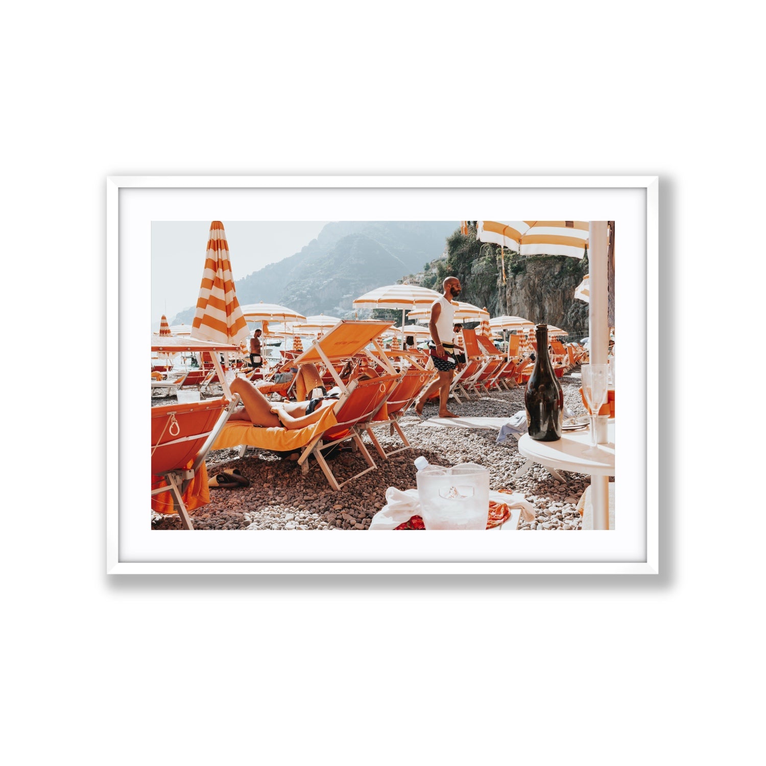 Zesty Shade Positano wall art Extra Large fine art print in white frame with matboard