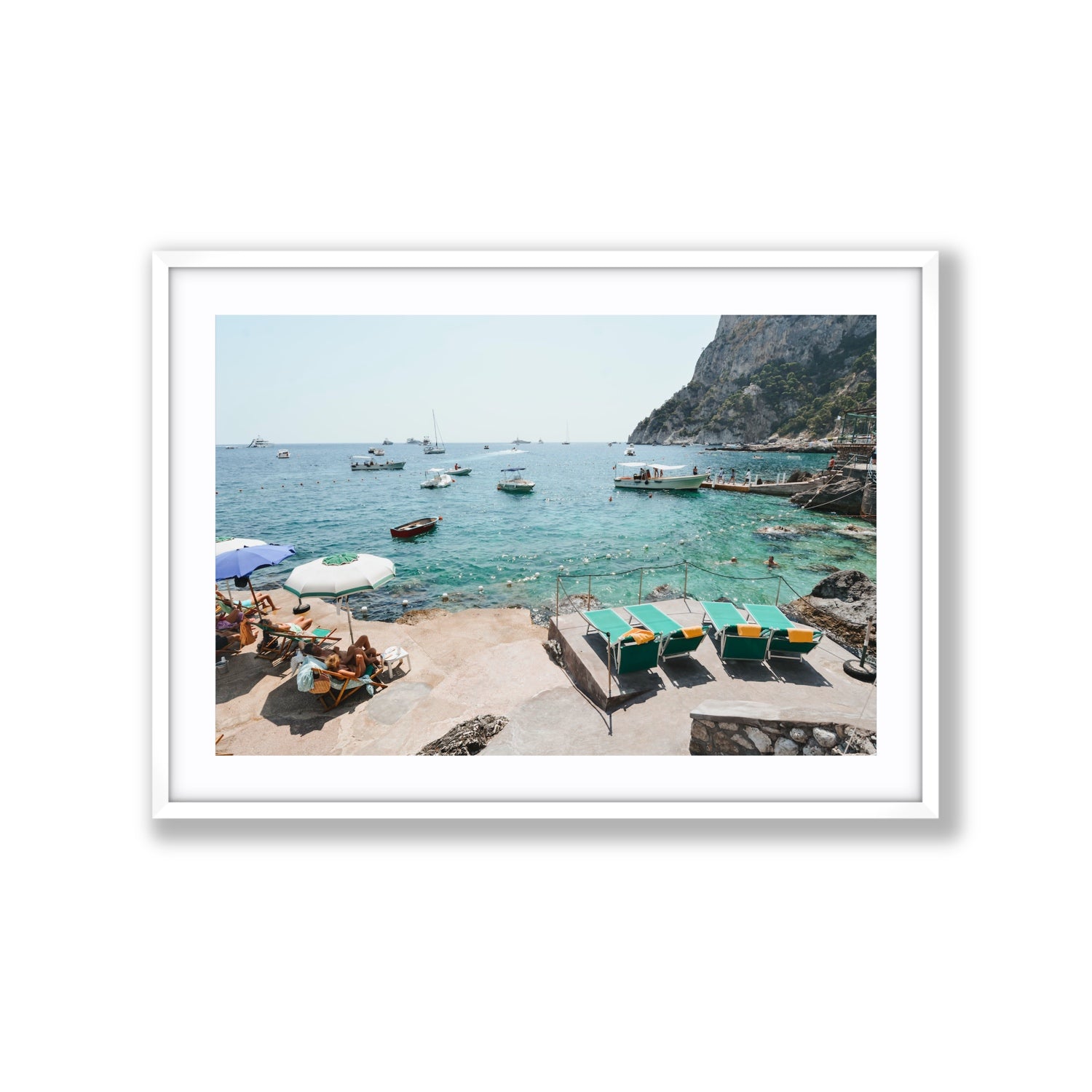 Save Me A Seat Capri Mediterranean wall art Extra Large fine art print in white frame with matboard