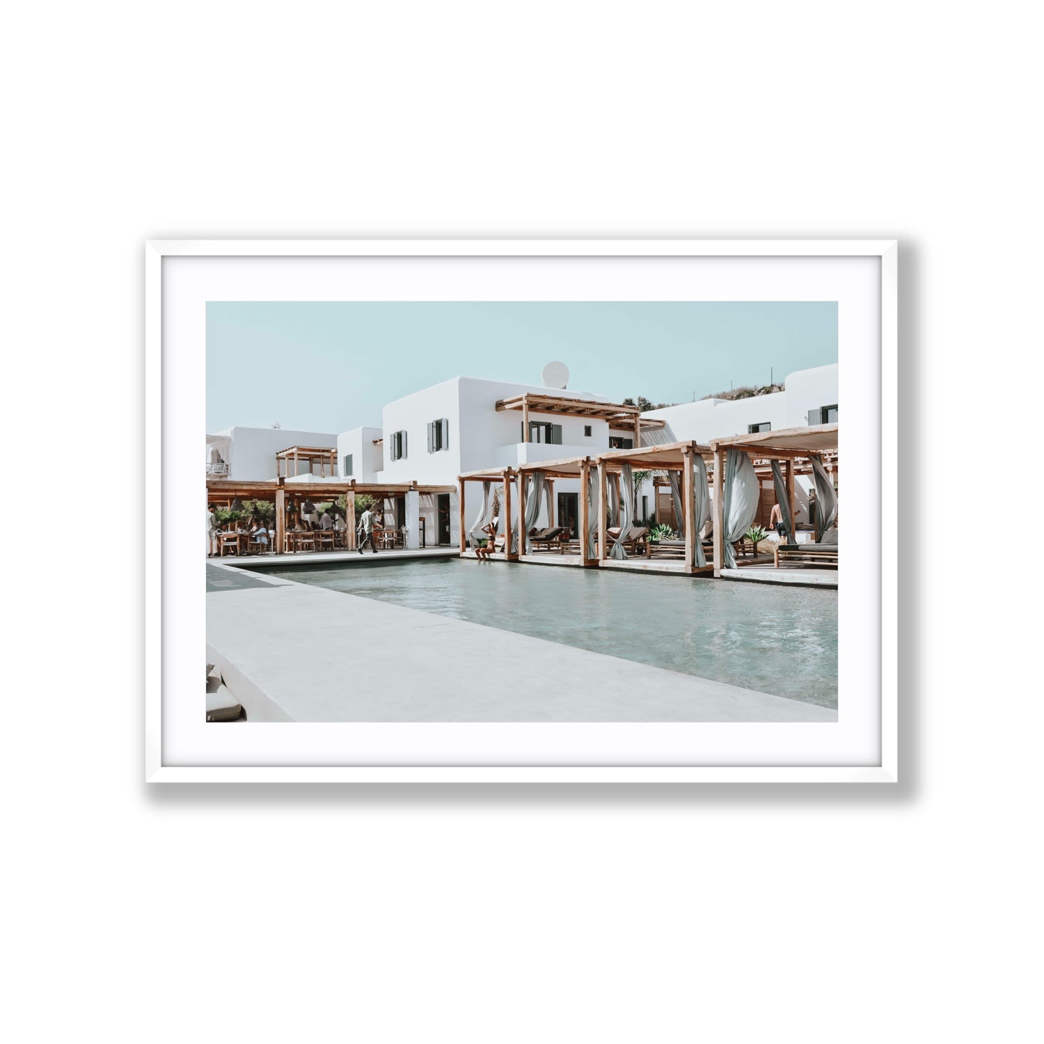 Polytelís Mykonos Greek island wall art Extra Large fine art print in white frame with matboard